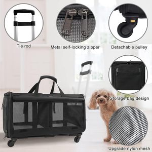 Sac de transport pour animaux de compagnie de luxe, souple, approuvé par les compagnies aériennes, avec fermeture éclair, pour chat et chien, avec roulettes amovibles, pliable - Product Image 4