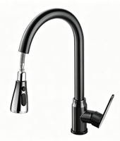 Robinet de cuisine HONGDEC noir mat extractible, mitigeur eau chaude et froide à poignée unique, 3 modes de pulvérisation, robinet d'évier rotatif pour cuisine