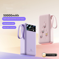Banque d'alimentation 3 en 1 grande capacité 50000mah avec 4 câbles intégrés, écran LED, support de téléphone, cordon, lumière LED, chargeur portable
