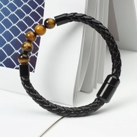 Pulsera de Cuero con Cuentas de Piedra Natural Ojo de Tigre Vintage, Cierre Magnético de Acero Inoxidable con Certificación CE para Hombre