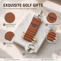 Vente chaude Golf Bag Tag Logo personnalisé PU Leather Golf Tee porte-clés avec 5 tees en bois