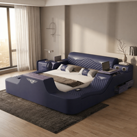 Lit intelligent au design moderne et élégant, multifonctionnel avec siège massant et étagère TV, ensemble de lit de chambre à coucher de luxe léger et confortable pour chambre principale