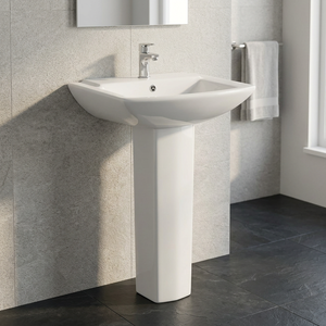 Lavabo de manos de cerámica esmaltada blanca rectangular de diseño moderno Artículos sanitarios de cerámica india con aplicación de baño de pedestal - Product Image 1