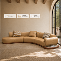 Canapé sectionnel incurvé Chesterfield de luxe en cuir véritable trois places avec rembourrage en éponge, couleur camel, mobilier de salon pour hôtel et villa