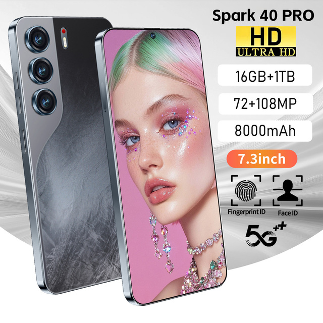 Spark 40 PRO 5G Smartphone 7.3" HD 90Hz Display 16GB+1TB 8000mAh 108MP+ Camera Face Fingerprint Unlock GPS Dual SIM Gaming