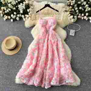 Vestido Maxi Casual de Tela Tejida Elegante para Invierno, Ecológico, Transpirable, Lavable, Tipo Túnica, Sin Mangas, con Encaje 3D para Mujer - Product Image 5