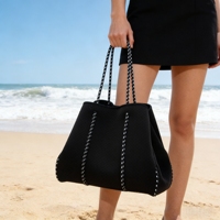 Tas Tote Neoprena Berlubang Tas Pantai Besar dengan Kantong untuk Liburan Tas Bahu Travel Neoprena Ringan untuk Wanita