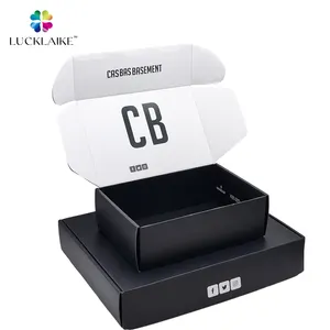 Custom Sustainable Black Large Mailing Box Package Clothing Shoe Black Corrugated Shirt Caja Misteriosa Design Boxes For Packing