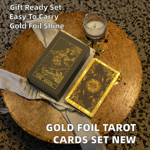 Jeu de cartes de tarot en feuille d'or, jeu de cartes de divination imperméables en plastique avec guide, jeu cadeau - Product Image 2