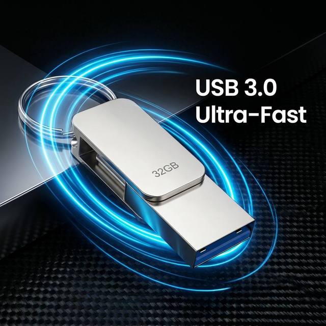 PD059 Metal Keychain USB 3.0 Flash Drive 64GB Multi Compatible Portable Memory Stick for Computer Phone Data Backup