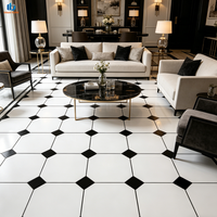Vente Flash : Carrelage en Porcelaine Diagonal Noir et Blanc Brillant 800x800mm pour Sols Commerciaux Modernes, Salles de Bain et Couloirs