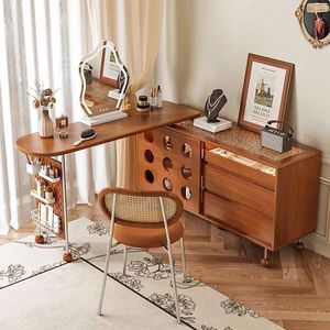 French Retro Style Telescopic <b>Dressing</b> Table With Vanity Mirror And Drawer Solid Wood Extendable Bedroom Makeup Vanities - Product Image 4