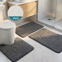 Ensemble de tapis géométriques matelassés en mousse à mémoire de forme, antidérapants, en polyester épaissi, absorbants, lavables en machine, pour salle de bain et toilettes, 3 pièces