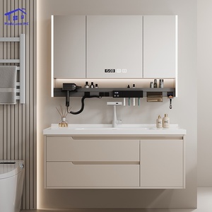 White bathroom vanity smart <b>mirror</b> cabinet white washbasin wall-mounted cabinet PVC material - Product Image 4