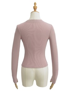 CNSHELL Haut à <span class=keywords><strong>Manches</strong></span> Longues Col Rond Basique Doux et Ajusté en Micro-Côtes Élastiqué Court pour Femme - Product Image 2