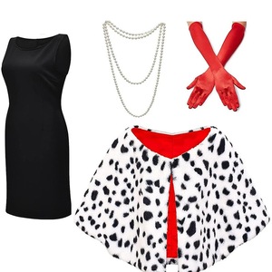 Chal Sexy con estampado <span class=keywords><strong>de</strong></span> leopardo <span class=keywords><strong>para</strong></span> mujer, accesorios <span class=keywords><strong>de</strong></span> Cosplay, perro manchado, capa <span class=keywords><strong>de</strong></span> <span class=keywords><strong>Cruella</strong></span> en blanco y negro, peluca, disfraz <span class=keywords><strong>de</strong></span> fiesta <span class=keywords><strong>de</strong></span> <span class=keywords><strong>Halloween</strong></span> - Product Image 4