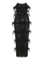 SB3673 mode dame paillettes plume sans bretelles Maxi robe Sexy dos nu paillettes robe noire femmes élégantes robes de soirée de fête
