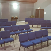 Chaise d'église empilable en tissu interlock bleu marine, mobilier d'auditorium, chaise de pupitre en tube d'acier durable, prix d'usine