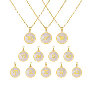Collar de Acero Inoxidable Chapado en Oro de 18K con Signo del Zodíaco para Mujer, Colgante Redondo con Símbolo del <span class=keywords><strong>Horóscopo</strong></span> y Letra, Joyería de Moda, Regalo - Product Image 6