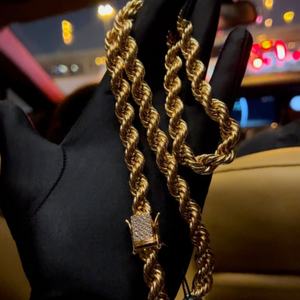 ファッションツイストチェーンステンレススチールロープチェーンジルコンネックレス10mm18Kゴールドメッキカスタムあなたのサイズのチェーンセット - Product Image 4