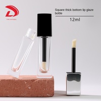 Nouveau flacon de brillant à lèvres en verre givré carré de 10 ml avec tête de brosse, revêtement pointu pour anticernes et fond de teint liquide