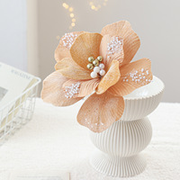 Nouvel Arrivage Fleurs de Noël Adhésives Effet Tissu 24 cm Fleurs Artificielles pour Arbres de Noël et Couronnes Florales Texturées Velours