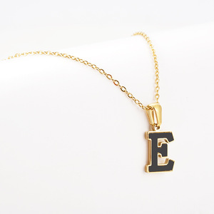 Zogxin Initial Letter <b>Necklace</b> Gold Plated Black Enamel Pendant Women's Fashion Jewelry Daily Wear Gift A B C <b>D</b> - Product Image 2