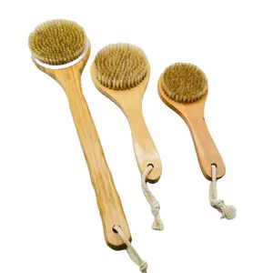 2022 Wholesale Long Handle Bamboo Bath Brush For Massage Wooden Back Brush