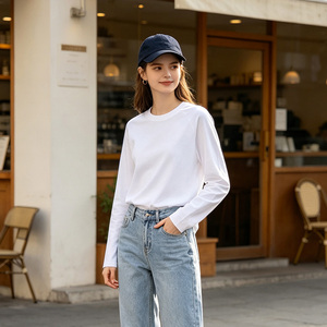 เสื้อยืดแขนยาวคอกลมสีแดงเบอร์กันดีสำหรับผู้หญิง ผ้าฝ้ายถัก 100% ทรงหลวม สวมใส่สบาย สีพื้น ระบายอากาศได้ดี - Product Image 4