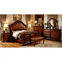 Lit King Size Classique Européen en Bois Massif avec Tête de Lit Capitonnée, Ensemble de Meubles de Chambre de Luxe pour Villa, Appartement, Maison