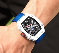 Montre mécanique automatique de luxe ajourée, boîtier tonneau, bracelet en nylon, montre-bracelet habillée pour homme
