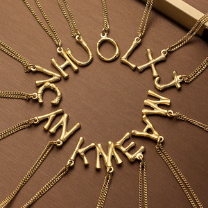 Pendentif en or personnalisé en acier inoxydable pour homme, collier avec lettre initiale en alphabet grand format, serti de pierres, tendance - Product Image 2