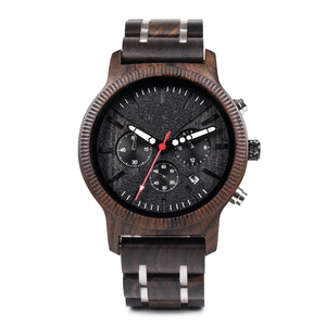 Hot Sale Business Men Personal isierte Chronograph Datums anzeige Stahl Holz Band Links Einzigartiges Geschenk Handmade Holz Armbanduhren - Product Image 2
