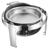 Gewerblicher rechteckiger Roll-Top-Chafing-Dish aus Edelstahl 201 und Glas, 6L, kraftstoffbetrieben, Speisenwärmer