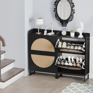 <span class=keywords><strong>Meuble</strong></span> à chaussures en rotin 2026, style moderne et simple, deux bacs, entrée étroite, pieds en fer vintage, meubles de maison - Product Image 3