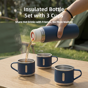 Vente en gros d'usine, logo personnalisé, mug thermique en acier inoxydable de 500 ml (17 oz), ensemble cadeau avec 3 couvercles et tasses - Product Image 2