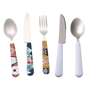 Custom Logo Printing of Adults Cutlery Set Restaurant Knife Fork and Spoon Sublimation Metal Tableware For Hotel