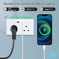 Venta al por mayor personalizado Reino Unido 86*146mm Alexa doble 13A zócalo de vidrio 2 + tipo C 20W carga rápida pared Tuya Smart Wifi enchufes