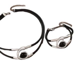 Ensemble collier et bracelet en résine noire plaqué or en forme de goutte d'eau 2026, bijoux classiques pour femmes, cadeau de fête - Product Image 4