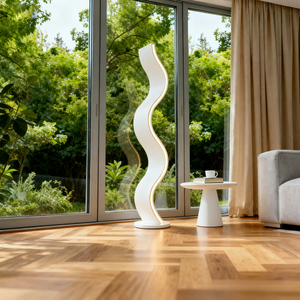 Lámpara de Pie Moderna con Diseño Retorcido, Plástico Blanco, LED, Control Táctil, Altura Ajustable, Luz Cálida Suave de 2700K, Tamaño Grande - Product Image 6