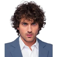 Nouvelle Perruque Courte Bouclée Marron Foncé Style Européen et Américain pour Hommes, Effet Naturel, Fabriquée à la Machine, Modèle Unique, Adaptée à Toutes les Formes de Visage