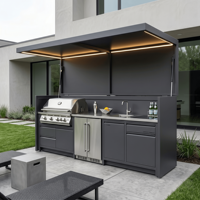 Cuisine extérieure personnalisée Hyxion en acier inoxydable 304 avec abri, cuisine BBQ extérieure ignifuge avec abri pour patio et villa