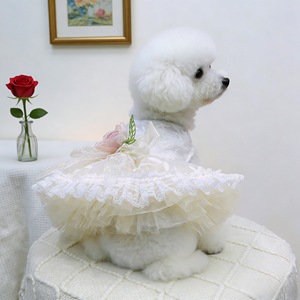 Vestido para perros, falda de tul blanca, estilo floral retro para bodas, para perros pequeños y medianos, primavera, verano, cuatro estaciones, poliéster - Product Image 3