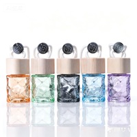 Bouteille en verre vide de 10 ml pour diffuseur de voiture, flacon désodorisant suspendu pour voiture avec bouchon en bois et boucle métallique, bouteille de parfum pour voiture avec logo personnalisé