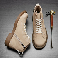 Bottes mi-mollet en cuir véritable pour hommes, style coréen, bottines tendance avec fermeture éclair pour l'hiver et l'automne
