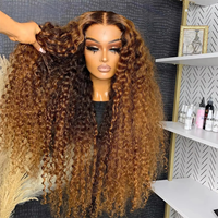 Peluca de cabello humano Marrón de cabello indio crudo prearrancado, peluca frontal rizada profunda de encaje HD, peluca de color Frontal de encaje transparente de 13x6 HD