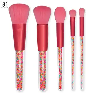 5 Pieces Cute Rainbow Candy Makeup Brush crystal handle with shiny colorful grain handle make up brush tools for travel makeup