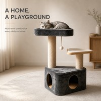 Arbre à chat minimaliste en peluche anthracite avec poteaux à gratter en sisal et grand lit de repos supérieur pour chats