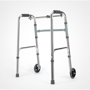 Stainless Steel <b>Folding</b> <b>Walker</b> With Wheels And Seat For Elderly Mobility Aid - Product Image 1