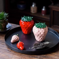 Pots à biscuits en céramique de fraise bocaux de ferme avec couvercles conteneur étain de stockage des aliments pour thé sucre